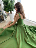 Sage Green A-line Prom Dress,Taffeta Prom Dress with Slit,PD00504