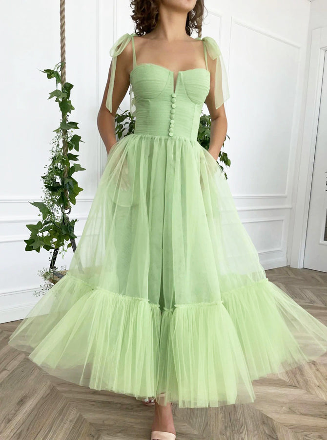 Sage Tea Length Tulle Dress,A-line Spring Bridesmaid Dress with Pockets,PD00535, US22W / Skyblue Sage Tea Length Tulle Dress,A-line Spring Bridesmaid Dress with Pockets,PD00535, US22W / Skyblue