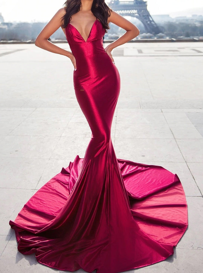chinese dress ladies 2023 Burgundy Satin Puffy Sleeve Lace Up Prom Dress – Sassymyprom main image 1