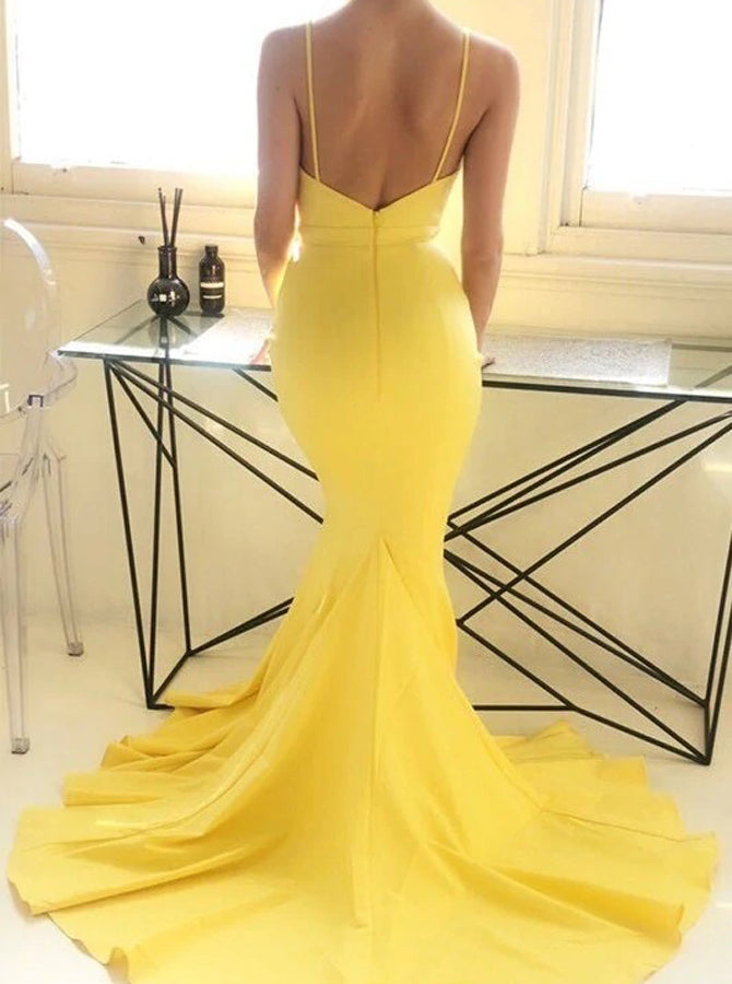 Yellow Mermaid Bridesmaid Dress,Prom Dress with Spaghetti Straps,PD005 - Wishingdress Yellow Mermaid Bridesmaid Dress,Prom Dress with Spaghetti Straps,PD005 - Wishingdress