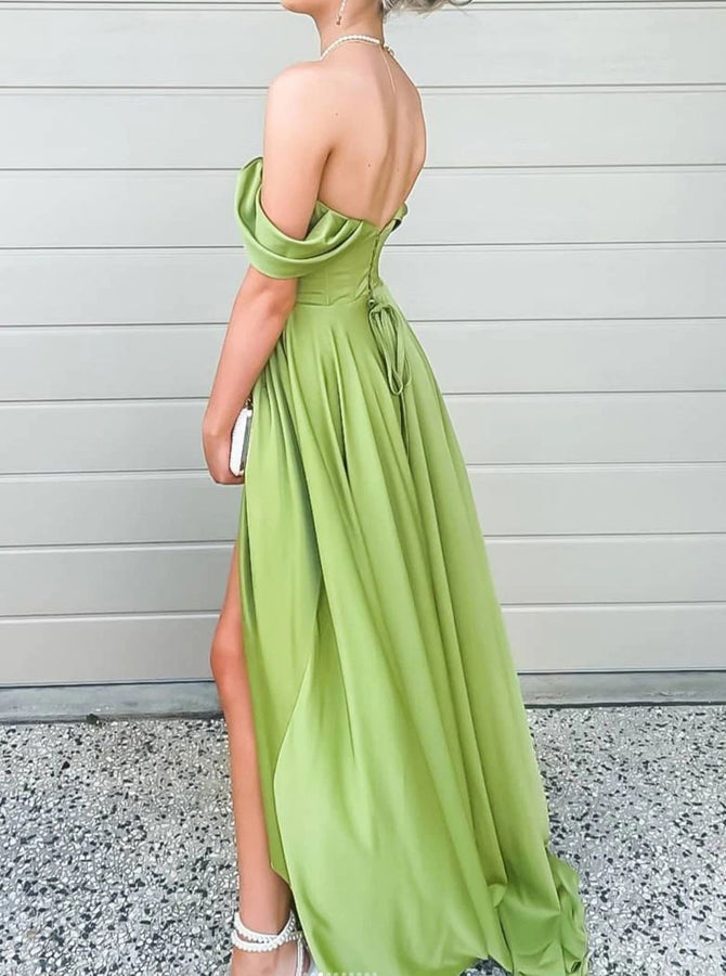 Sage Green Off The Shoulder Long Party Dress,High Slit Prom Dress,PD00557, US16 / Dark Navy Sage Green Off The Shoulder Long Party Dress,High Slit Prom Dress,PD00557, US16 / Dark Navy