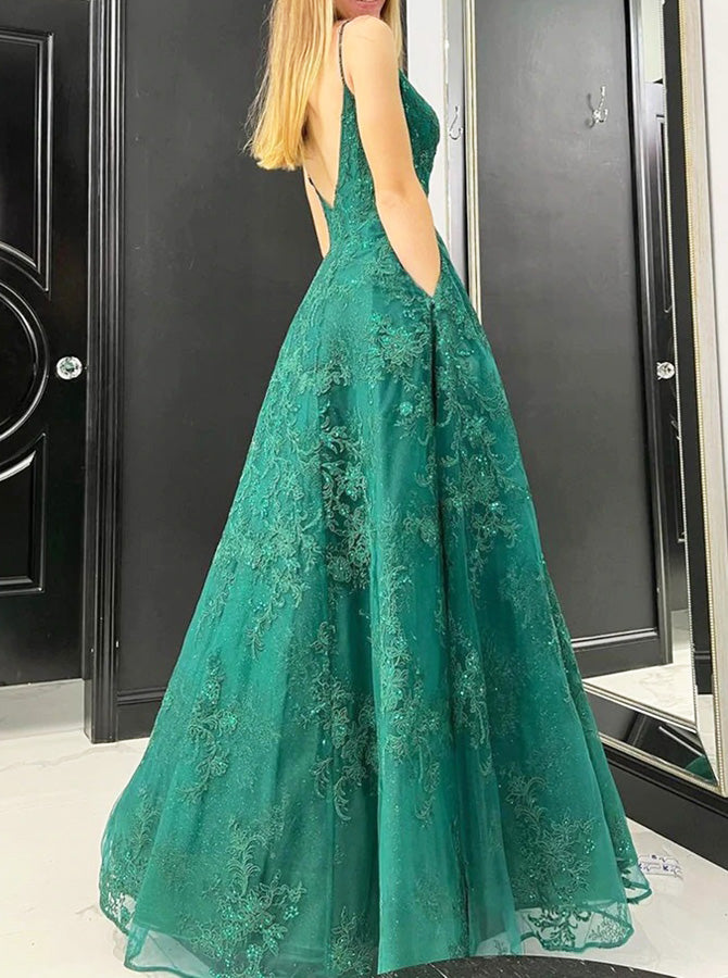 Emerald A-line Prom Dress with Pockets,Lace Prom Dress,PD00582, US12 / Dark Navy Emerald A-line Prom Dress with Pockets,Lace Prom Dress,PD00582, US12 / Dark Navy