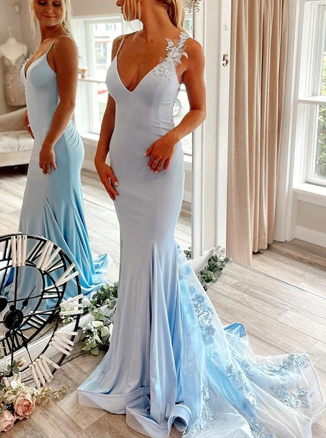 chinese dress ladies Light Sky Blue Lace Appliques Dress,Elegant Bridesmaid Dress,PD00587, US18W / Dark Navy