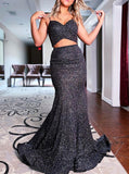 Two Piece Mermaid Dress,Lace Up Back Evening Dress,PD00600