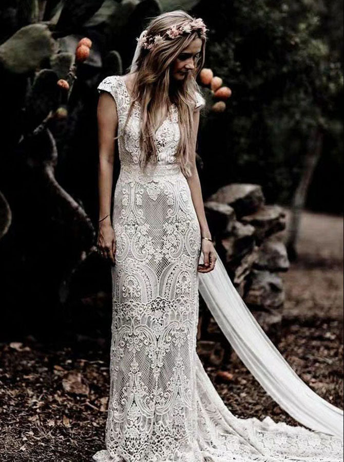 Boho Wedding Dresses,Lace Wedding dress,backless Wedding Dress,Long Bridal Dress,WD00260, US14 / Ivory Boho Wedding Dresses,Lace Wedding dress,backless Wedding Dress,Long Bridal Dress,WD00260, US14 / Ivory