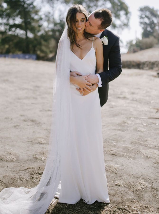 Simple Out Door Wedding Dresses,Column Bridal Dress with Sweep Train,WD00659, US6 / White