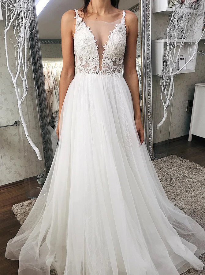 Beach Wedding Dress,Tulle A-line Wedding Dress,WD00665 - Wishingdress