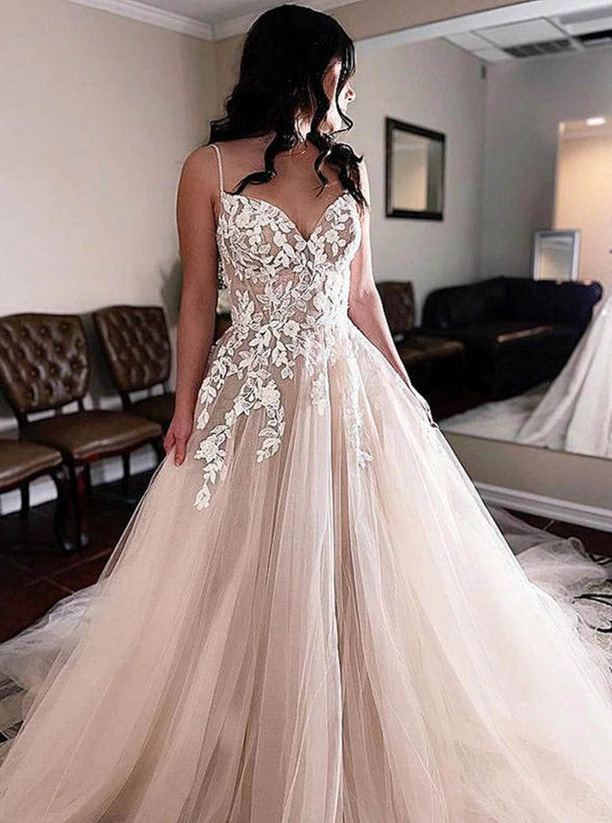 A-line Wedding Dress with spaghetti straps,Sheer Back Wedding Dress,WD - Wishingdress A-line Wedding Dress with spaghetti straps,Sheer Back Wedding Dress,WD - Wishingdress