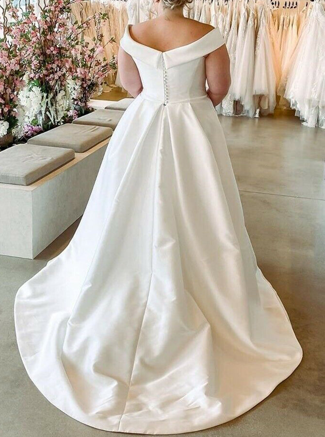 Plus Size Satin Wedding Dress,Off The Shoulder A-Line Bridal Gown,WD00674, US18W / Black