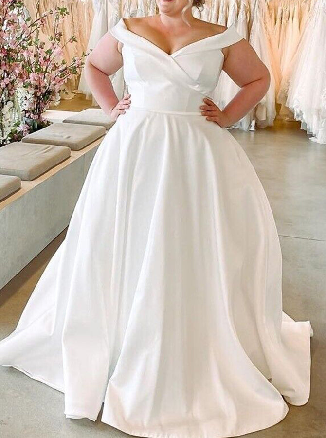 Plus Size Satin Wedding Dress,Off The Shoulder A-Line Bridal Gown,WD00674, US18W / Black