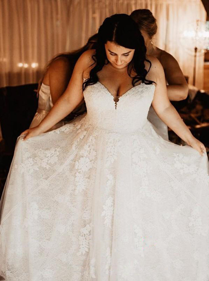 Plus Size Sweetheart Neck Wedding Dress,A-line Lace Wedding Gown