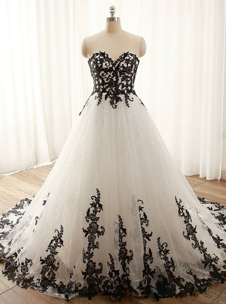 Black White Plus Size Wedding Gown,Sweetheart Neckline Bridal Dress,WD00693