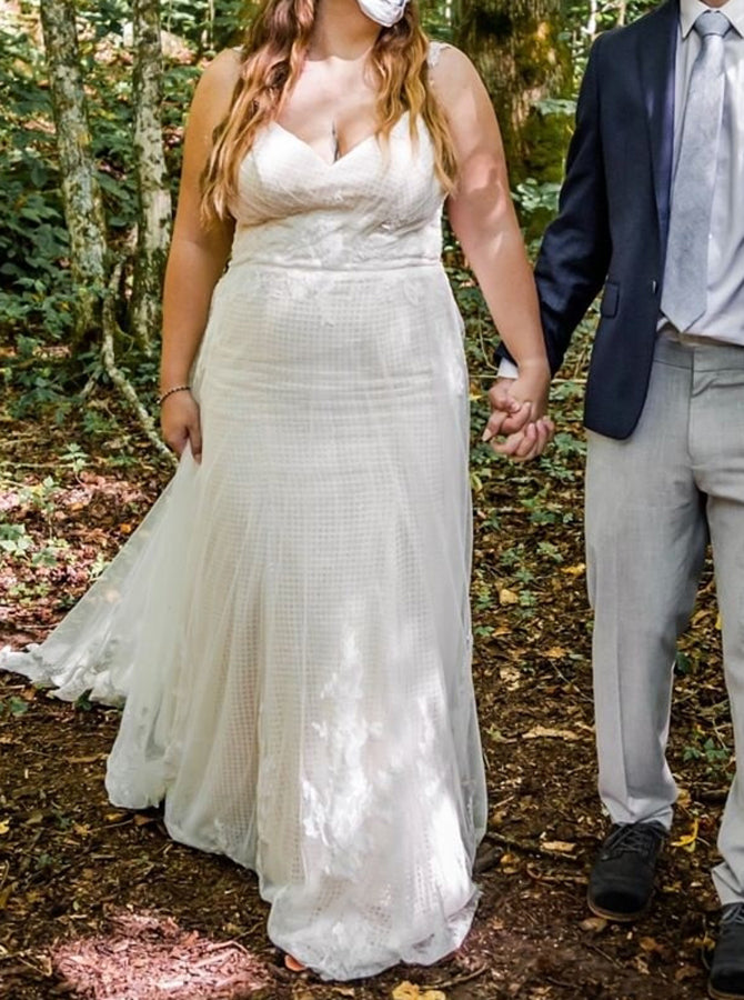 slim fit dress slacks Plus Size Fit and Flare Wedding Dress,Cage Skirt V-Neck Wedding Dress,WD00695, US8 / Ivory main image 0
