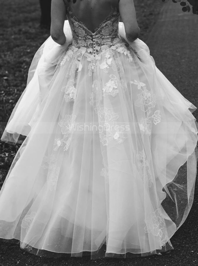 Illusion Neckline Bridal Dress,Princess Wedding Gown,WD00735, US4 / Black