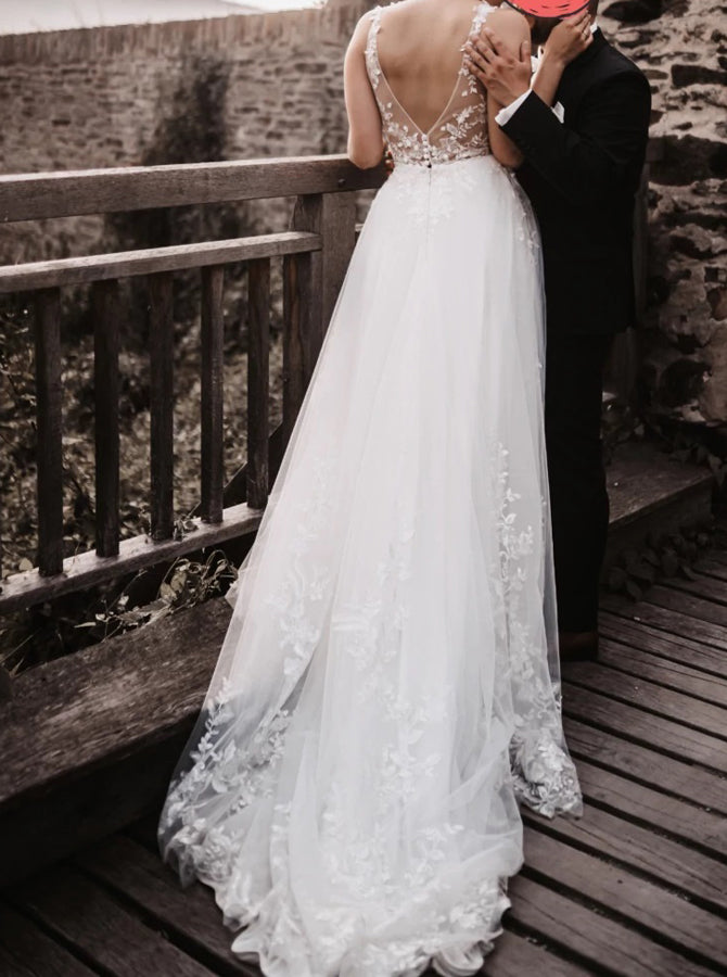 V-Neck Sleeveless Wedding Gown,A-line Boho Bridal Dress,WD00742 - Wishingdress V-Neck Sleeveless Wedding Gown,A-line Boho Bridal Dress,WD00742 - Wishingdress