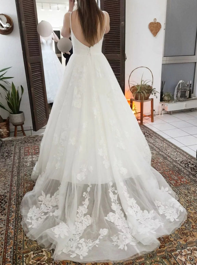 A-line Bridal Dress with Satin Bodice,Spaghetti Strap Wedding Gown,WD0 - Wishingdress A-line Bridal Dress with Satin Bodice,Spaghetti Strap Wedding Gown,WD0 - Wishingdress