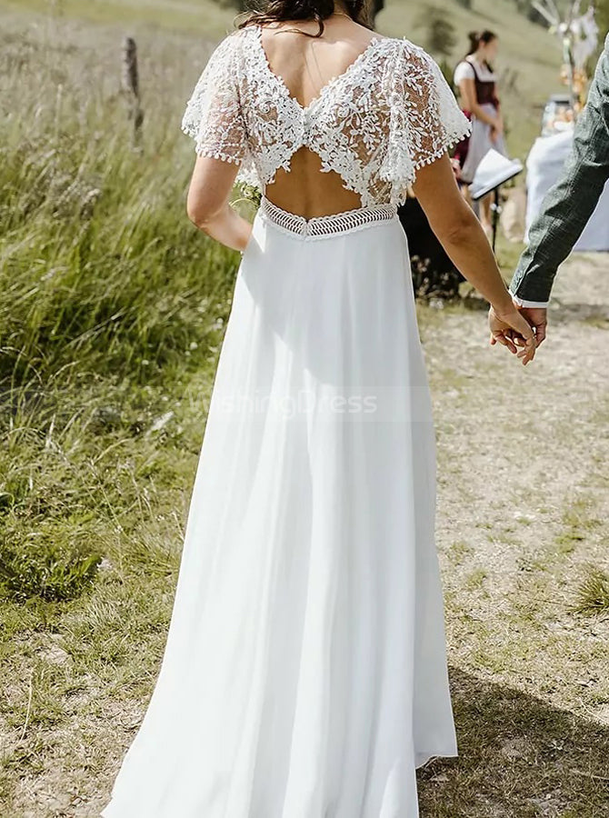 Boho Chiffon Wedding Dress,Destination Bridal Dress,WD00761, US14W / Ivory Boho Chiffon Wedding Dress,Destination Bridal Dress,WD00761, US14W / Ivory