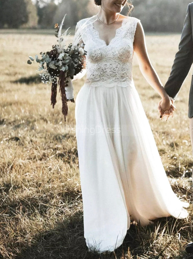 Outdoor Tulle Bridal Dress,Scalloped Neckline Wedding Dress,WD00762, US26W / Ivory