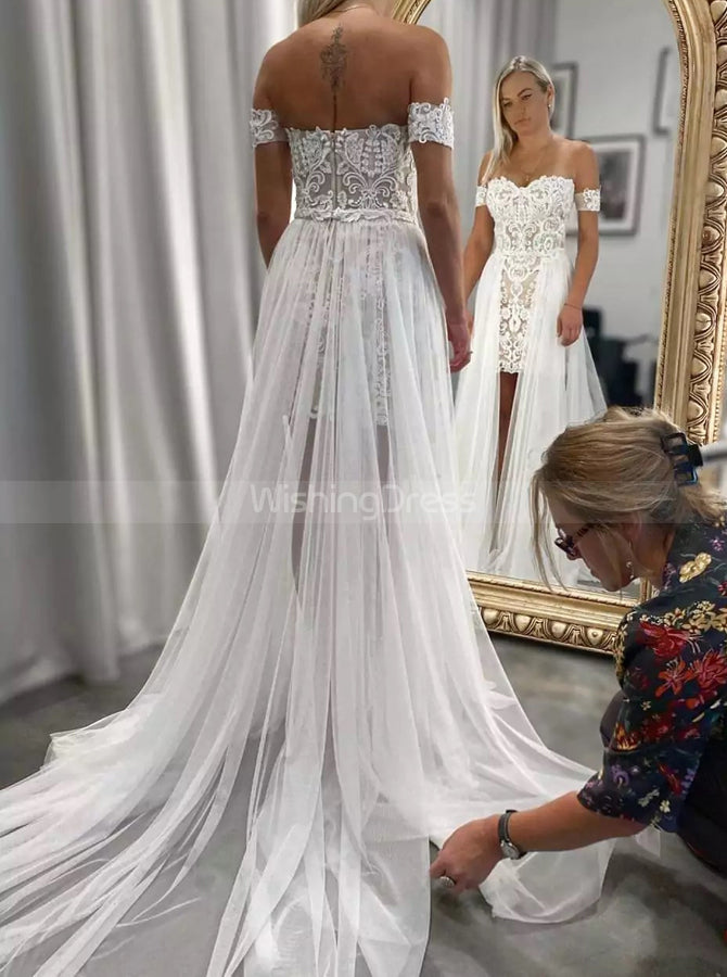 Cap Sleeve Beautiful Lace Wedding Party Dresses, Cheap Chiffon Bridal Gown, WD0076