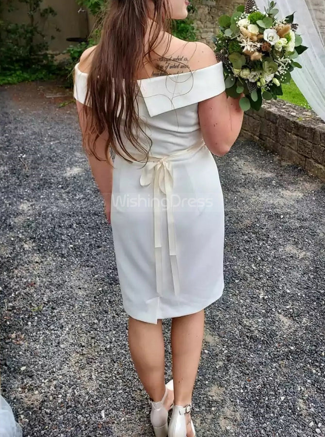 Off the Shoulder Short Wedding Dress,Knee Length Wedding Reception Dresses,WD00767, US10 / White