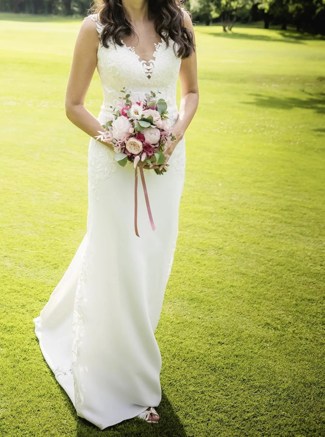Cutout Train Illusion Back Bridal Gown,Slim Flare Wedding Gown,WD00768, US24W / White Cutout Train Illusion Back Bridal Gown,Slim Flare Wedding Gown,WD00768, US24W / White