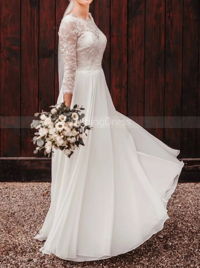 Casual Chiffon Wedding Dress with Sleeves,Destination Dress for Engagement Photo Shoot,WD00774, US2 / Champagne Casual Chiffon Wedding Dress with Sleeves,Destination Dress for Engagement Photo Shoot,WD00774, US2 / Champagne