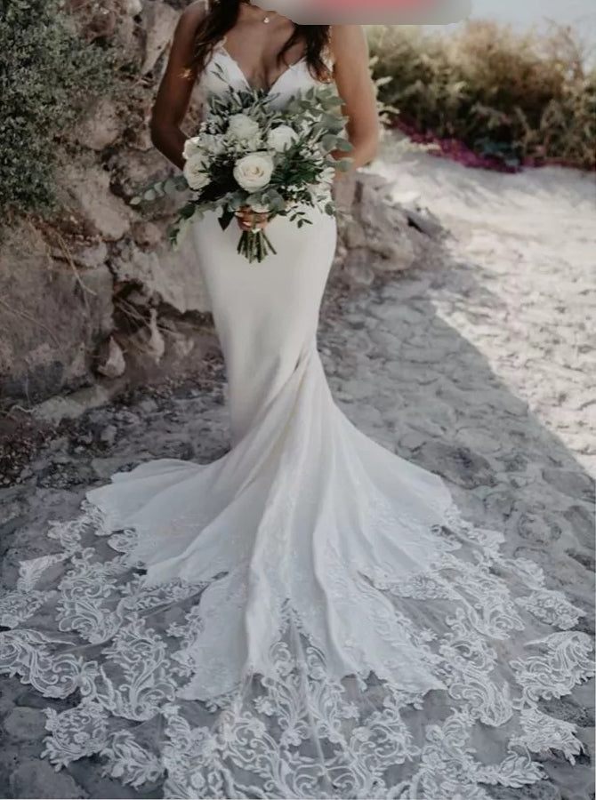 Lace Petal Train Wedding Dress,Fit and Flare Bridal Dress,WD00778, US16W / White Lace Petal Train Wedding Dress,Fit and Flare Bridal Dress,WD00778, US16W / White