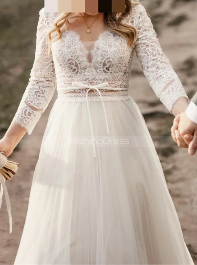 Outdoor Bridal Dress with Illusion Sleeves,Tulle Dress for Engagement Photo Shoot,WD00780, US12 / Champagne Outdoor Bridal Dress with Illusion Sleeves,Tulle Dress for Engagement Photo Shoot,WD00780, US12 / Champagne