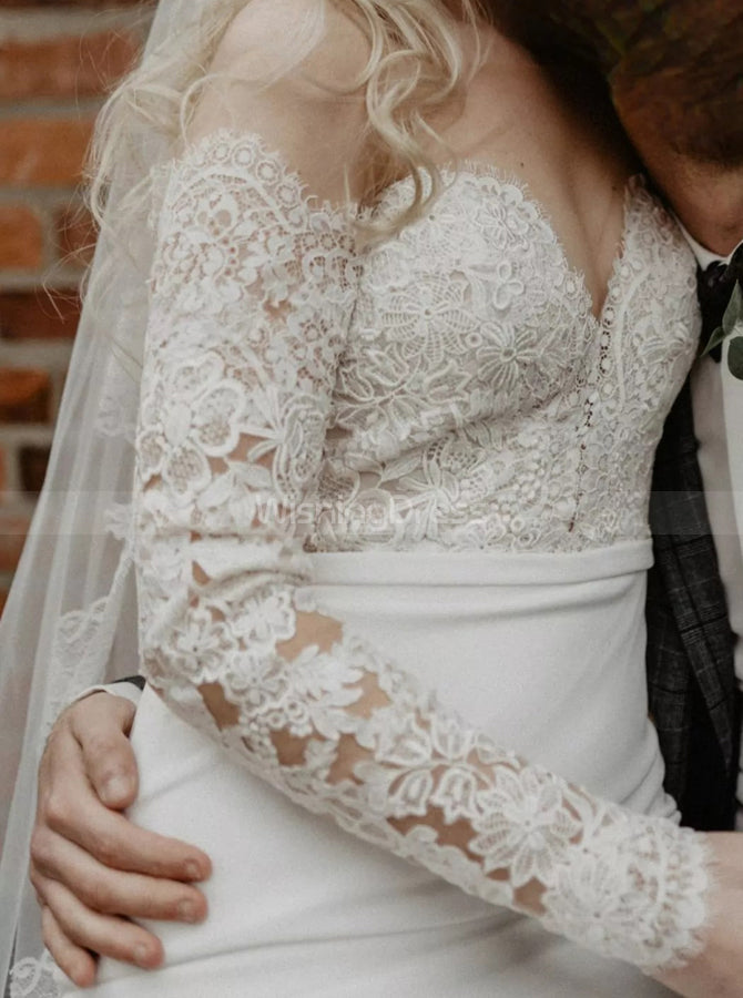 slim fit dress slacks Sample Sale Fit & Flare Wedding Dress with Illusion Neckline