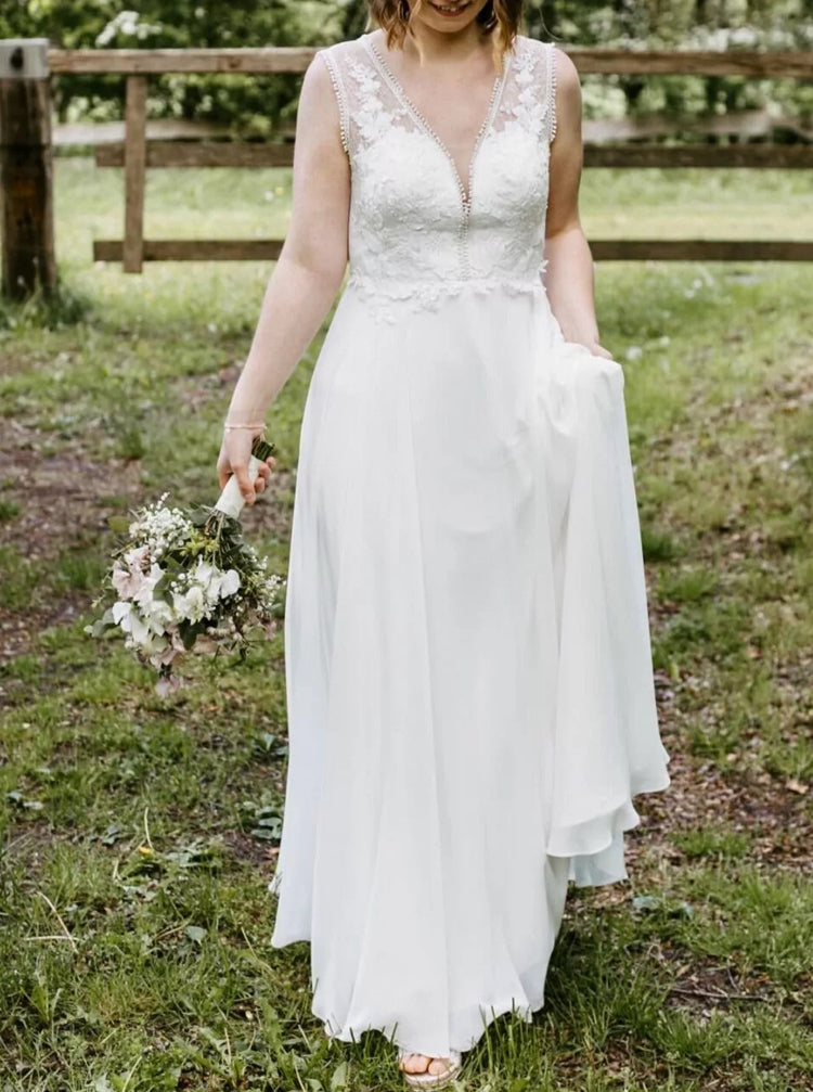 Lightweight Chiffon Bridal Dresses,Outdoor Spring Wedding Gown,WD00818, US26W / White