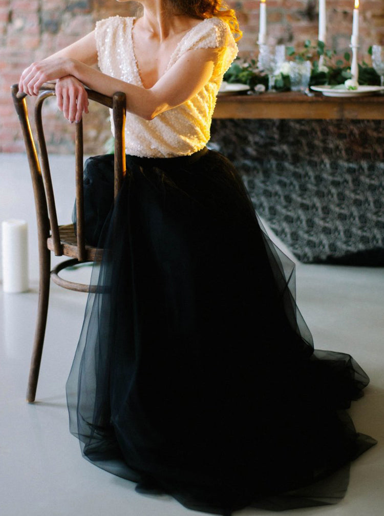 blue dress for baby girl Appliques A Line Crystals Tulle Sweetheart Long Black Wedding Dress US2 / Custom Color main image 1