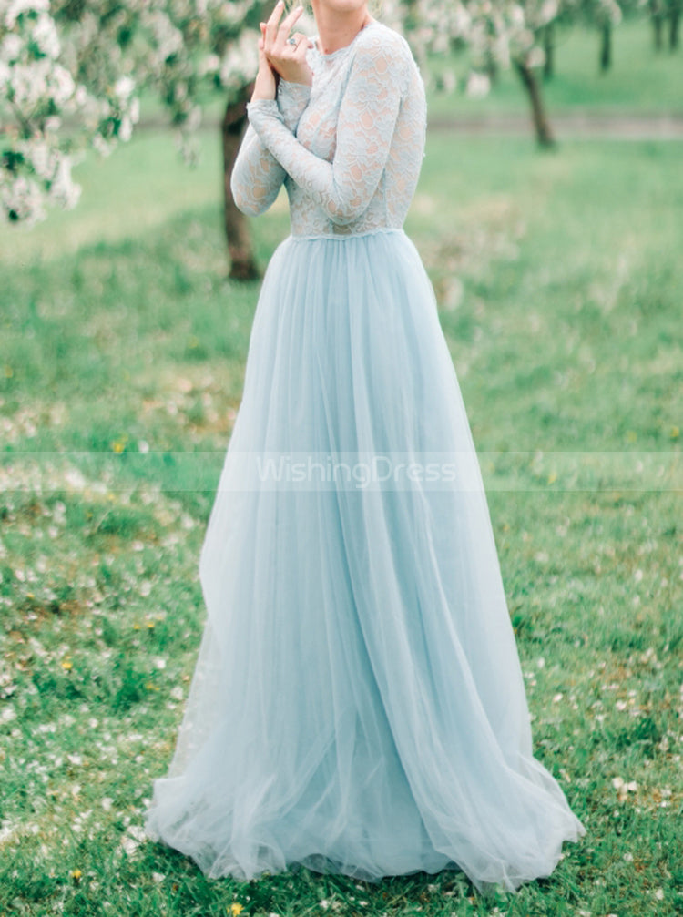 Blue Long Sleeve Bridal Dresses Photo Shoot, A-line Sheer Wedding Dress,WD00827, US4 / White Blue Long Sleeve Bridal Dresses Photo Shoot, A-line Sheer Wedding Dress,WD00827, US4 / White