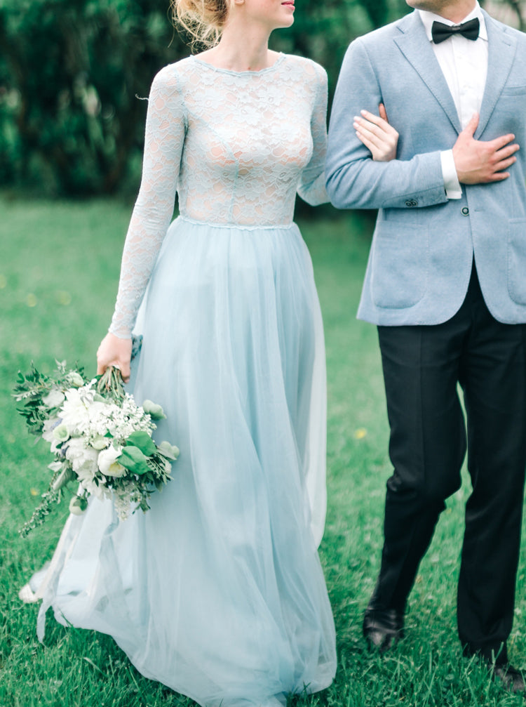 knee length dresses for ladies Unique Grey Blue Off-the-Shoulder Long Prom Dresses, Wedding Dresses, SW363 main image 1