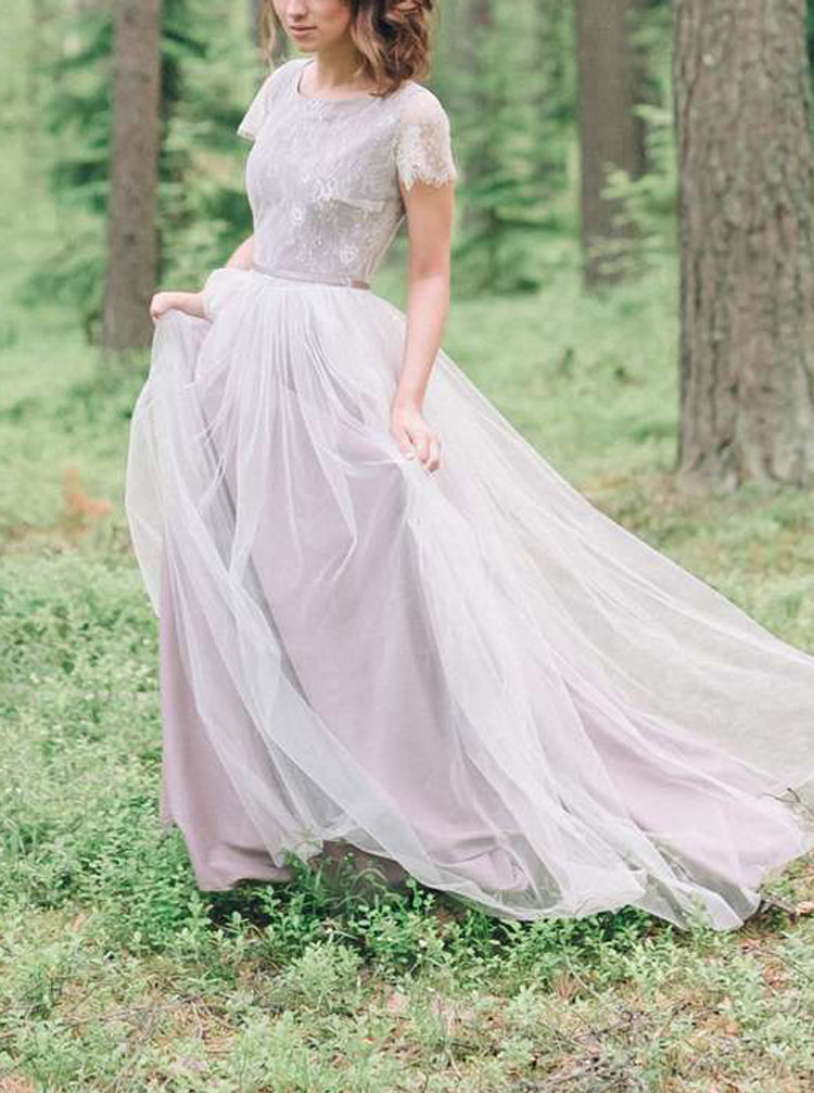 Mauve Destination Wedding Dresses,Scoop Neckline Casual Wedding Dress,WD00828, US10 / White