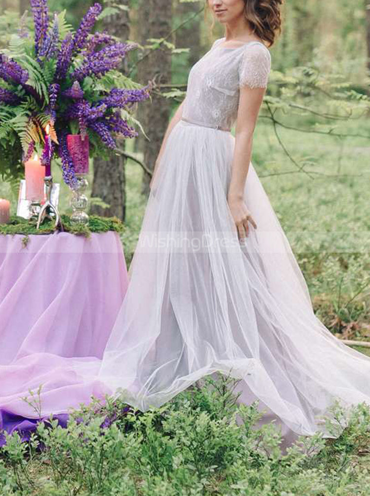 Mauve Destination Wedding Dresses,Scoop Neckline Casual Wedding