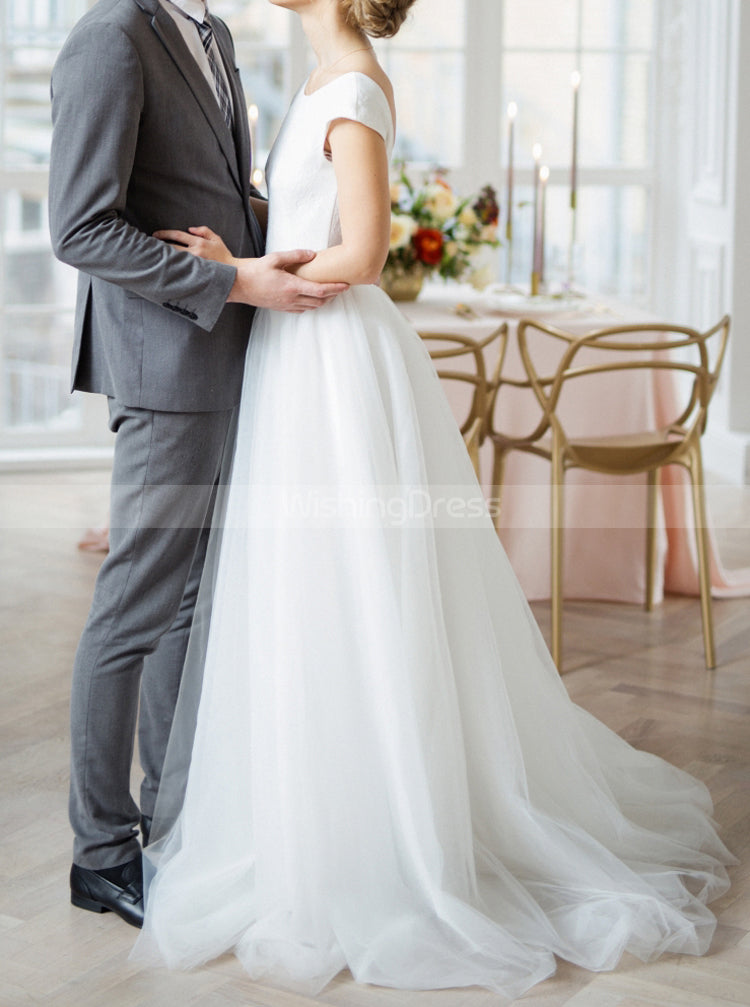 alfred angelo a line wedding dresses Cap Sleeve Crocheted Illusion Back Chiffon A Line Dress