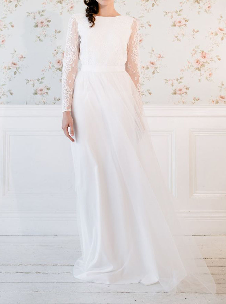green emerald velvet dress Simple Long Sleeves Bridal Dress,Floor Length Outdoor Wedding Dresses,WD00837, US2 / Ivory