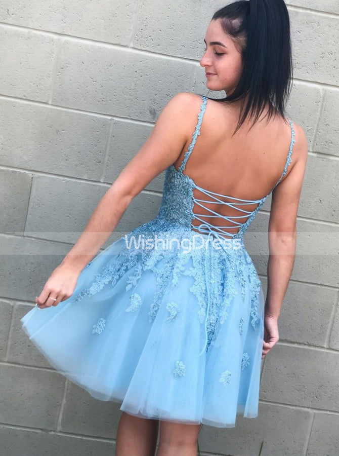 A-line Blue Sweet 16 Dresses,Homecoming Dress with Lace Up Back,HC0021 - Wishingdress A-line Blue Sweet 16 Dresses,Homecoming Dress with Lace Up Back,HC0021 - Wishingdress