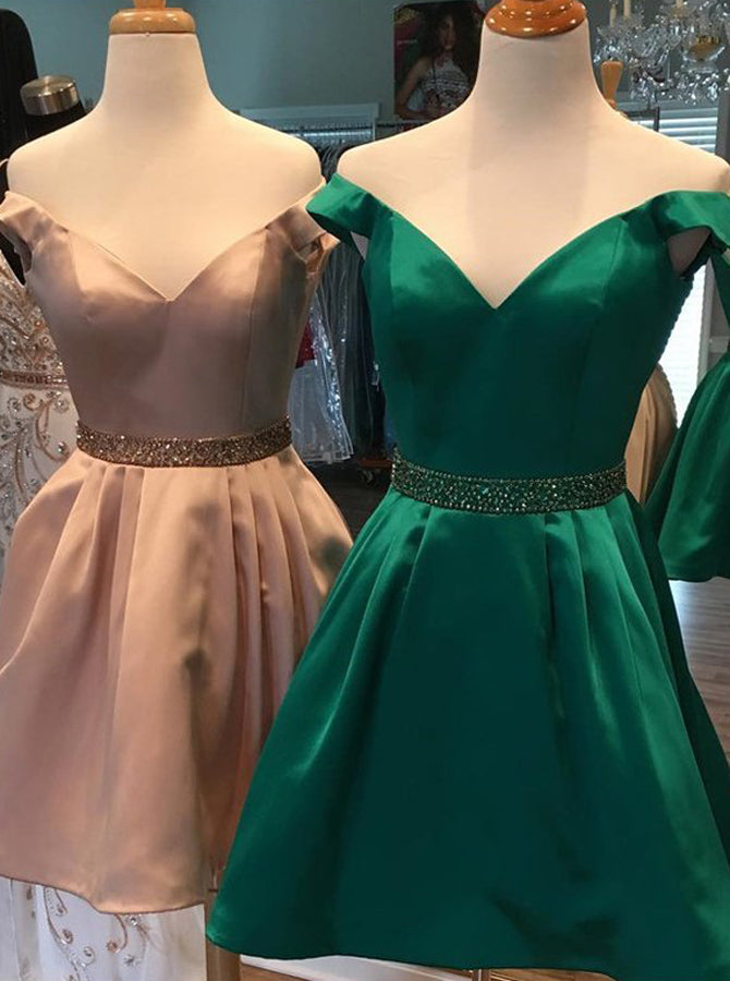 A-line Homecoming Dresses,Off the Shoulder Homecoming Dress,Short Homecoming Dress,HC00202, US14W / Emerald