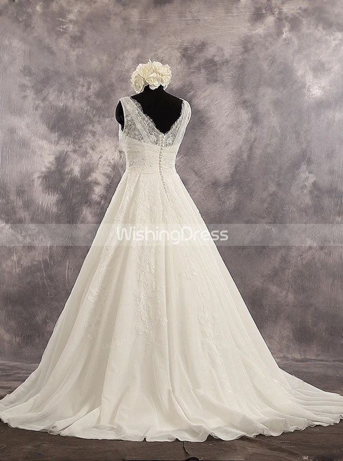 A-line Ivory V-neck Wedding Dresses,Princess Bridal Dress with Chapel - Wishingdress A-line Ivory V-neck Wedding Dresses,Princess Bridal Dress with Chapel - Wishingdress