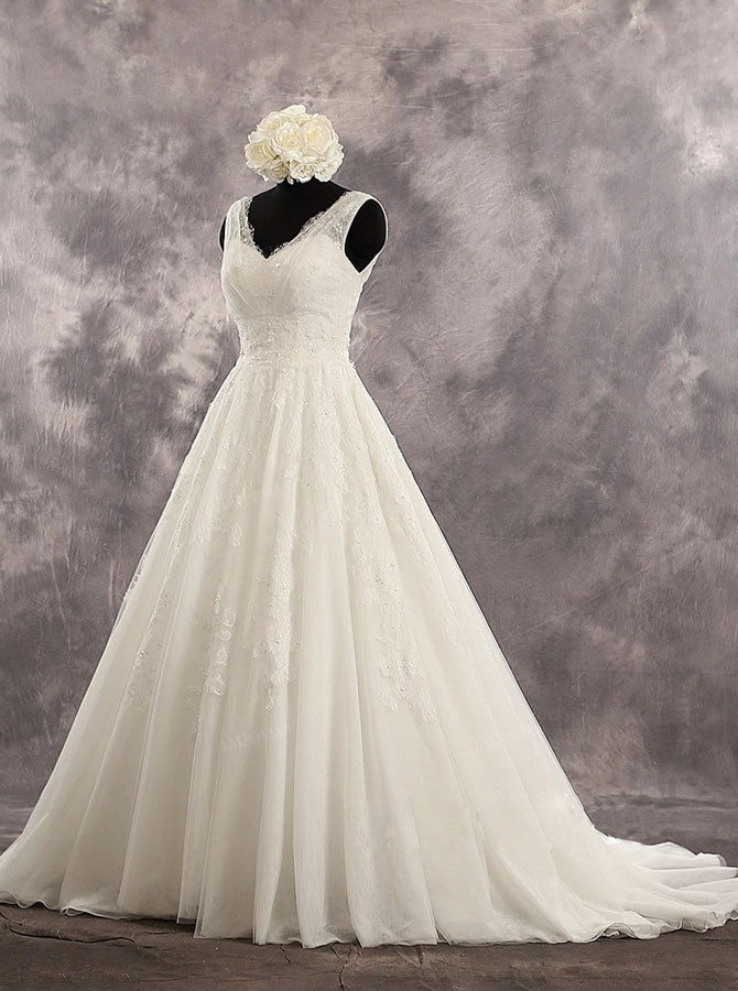 A-Line Ivory V-Neck Wedding Dresses,Princess Bridal Dress with Chapel Train,WD00546, US22W / White A-Line Ivory V-Neck Wedding Dresses,Princess Bridal Dress with Chapel Train,WD00546, US22W / White