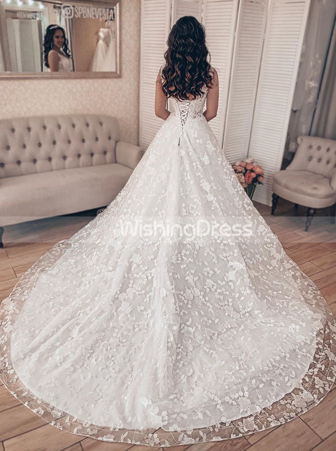 a line princess wedding dress A-line Lace Bridal Gown,Princess Wedding Dress,WD00639, US16W / Champagne