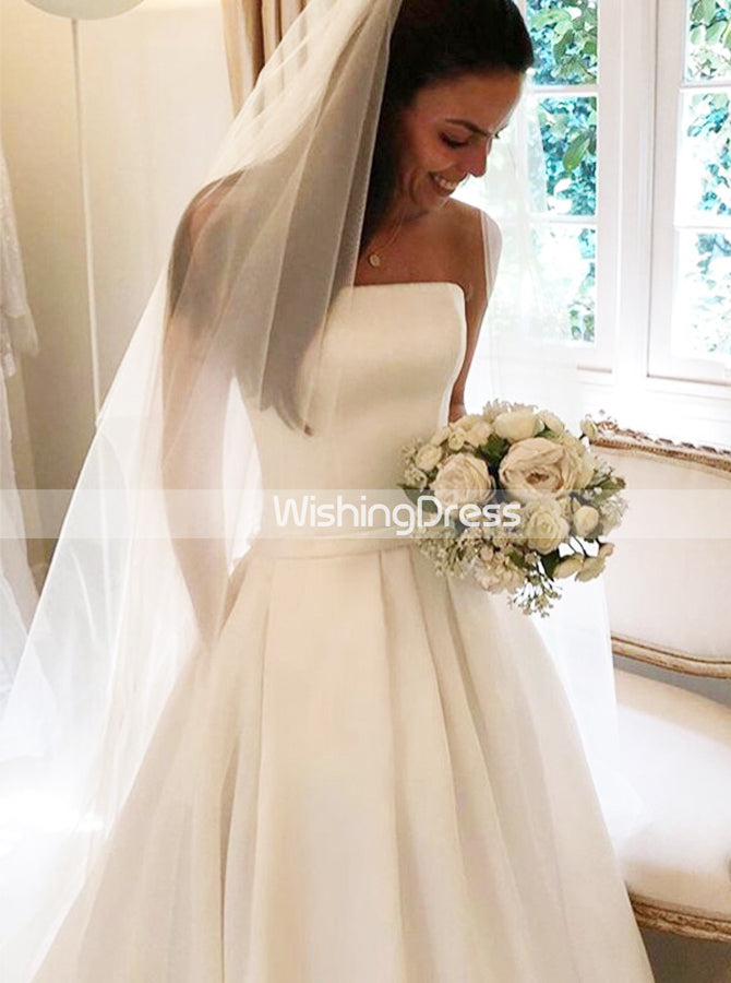 A-line Satin Wedding Dress with Pockets,Strapless Simple Wedding Gown,WD00620 A-line Satin Wedding Dress with Pockets,Strapless Simple Wedding Gown,WD00620