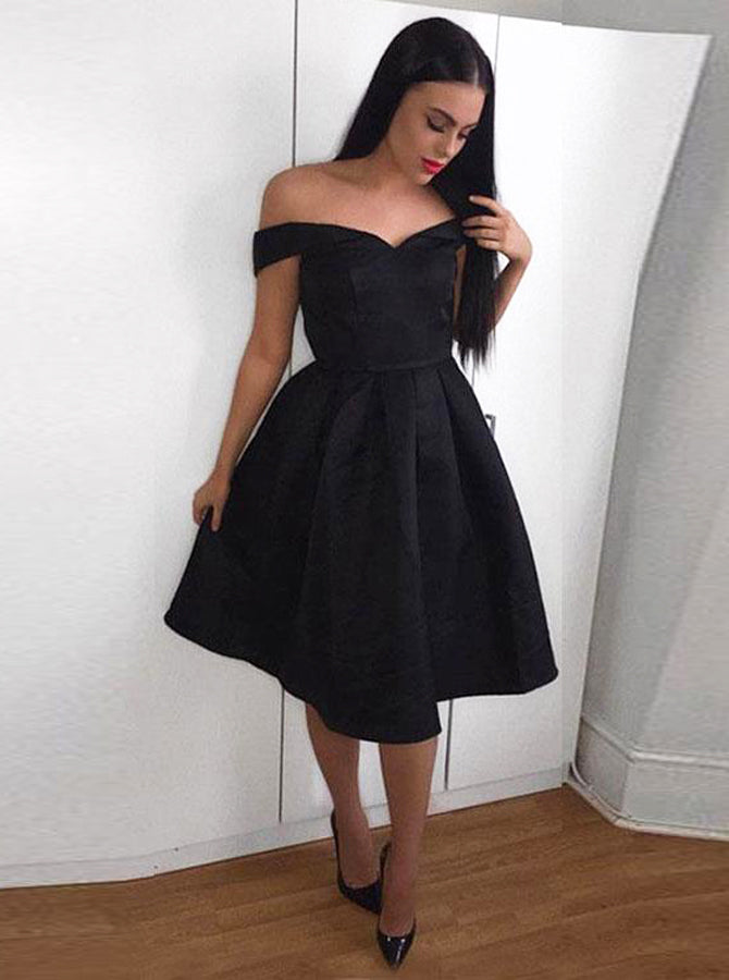 A-line Short Prom Dress,Black Off the Shoulder Homecoming Dress,A