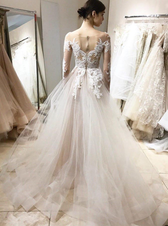 long sleeve a line tulle wedding dress A-line Tulle Wedding Dresses,Wedding Dress with Sleeves,WD00405