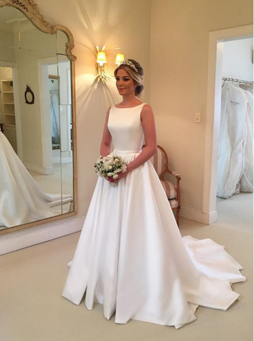 A-Line Wedding Dress,Satin Modest Wedding Dress,WD00328, US6 / Champagne A-Line Wedding Dress,Satin Modest Wedding Dress,WD00328, US6 / Champagne