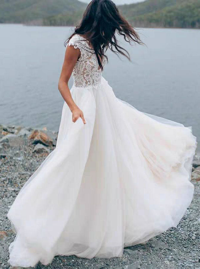 A-Line Wedding Dress with Illusion Back,Sexy Bridal Dress,WD00498, US14 / Ivory A-Line Wedding Dress with Illusion Back,Sexy Bridal Dress,WD00498, US14 / Ivory