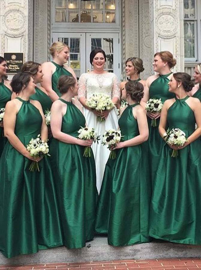 Aline Dark Green Bridesmaid Dress,Halter Bridesmaid Dress,Taffeta Bridesmaid Dress,BD00097, US24W / Red Aline Dark Green Bridesmaid Dress,Halter Bridesmaid Dress,Taffeta Bridesmaid Dress,BD00097, US24W / Red