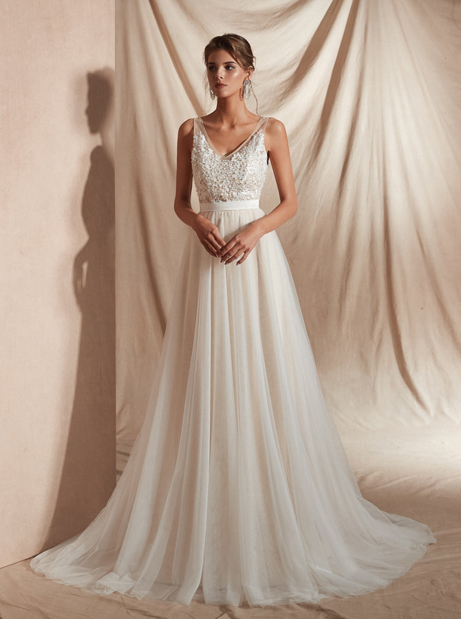 Beach Wedding Dress with Sweep Train,Simple Wedding Dress,WD00359 - Wishingdress Beach Wedding Dress with Sweep Train,Simple Wedding Dress,WD00359 - Wishingdress