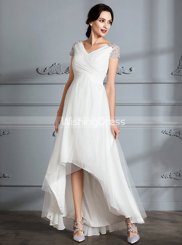 Beach Wedding Dresses,High Low Wedding Dress,Wedding Dress with Sleeves,WD00293, US4 / White Beach Wedding Dresses,High Low Wedding Dress,Wedding Dress with Sleeves,WD00293, US4 / White